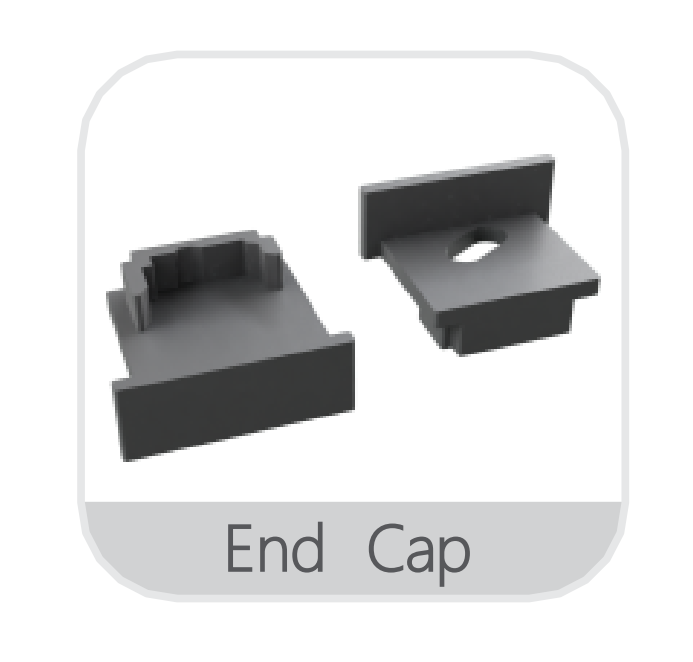 YD-2568 plastic end caps: one with cable hole for power feed-through, one closed